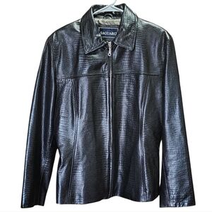 Vintage Saguaro Genuine Leather Croc-Embossed Black Jacket Y2K Style Size XL